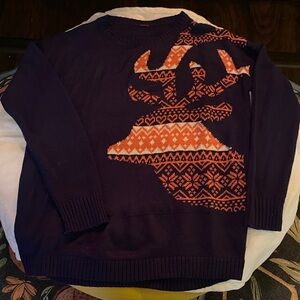Poof! Women's Navy and Orange Reindeer Sweater